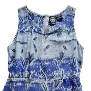 Sud Express Midi Faux Wrap Blue Floral Stripe Dress Size Medium Boho Vacay